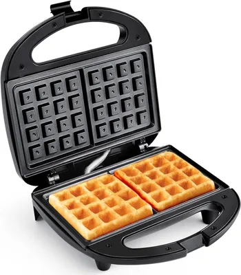 Immagine prodotto di Macchina per waffle doppia - Waffle belghe - Perfetta per la colazione - Controllo automatico della temperatura - 750 Watt - Colore: nero