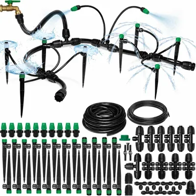 Druppelirrigationsset, 34 Emitter, 131 Fuß Schlauch, verstellbar