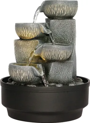 Produktbild von Dehner Zimmerbrunnen Nalani, Indoor-Brunnen mit LED-Beleuchtung, Höhe ca. 27 cm, Ø ca. 21.5 cm, Polyresin, grau