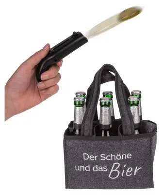 Produktbild von Flaschentasche mit Flaschenöffner Kronkorken Schussfunktion - Der Schöne und das Bier