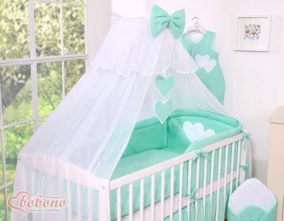 Immagine prodotto di Grande zanzariera per culla in chiffon bianco con cuori e fiocco - menta