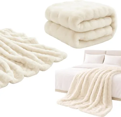 Produktbild von Decke Weiß 160x100 weich warm leicht flauschig Kuscheldecke angenehm komfortabel fürs Bett Schlafzimmer