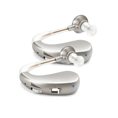 Image de Casque audio universel à collecteur acoustique pivotant à 360° vers la gauche et vers la droite, amplificateur audio supplémentaire, réduction du bruit, argent, lot de 2