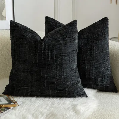 Produktbild von Set mit 2 Chenille-Kissenbezügen, 65 x 65 cm, schwarz