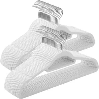 Image de Songmics Lot de 50 cintres velours blancs, crochet pivotant argenté, 43,5 cm