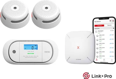 Produktbild von X-Sense Link+ Pro Intelligentes Brandschutzpaket - 2 XS01-M Rauchmelders, 1 XC01-M Kohlenmonoxidmelder und SBS50 Basisstation - Funktioniert über App