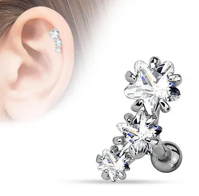 Produktbild von Tragus Cartilage Helix Ohr Knorpel Piercing „3 Sterne“ Clear
