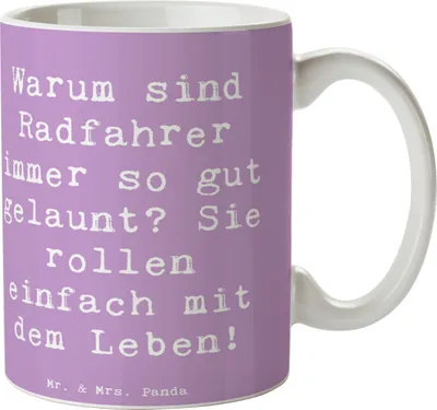 Produktbild von Mr. & Mrs. Panda Pott Spruch Radsport Glück - Lavendeltraum - Geschenk, Kaffeetasse, Sportler, Kaffeebecher, Teetasse, Radfahren, Teamsport, Trinkbecher, Tasse, Freiheit