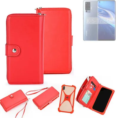 Produktbild von K-S-Trade 2in1 Schutzhülle Portemonnee Handyhülle mit Bumper kompatibel mit Vivo X51 5G Hülle Case Etui Geldbörse Smartphone rot (1x)