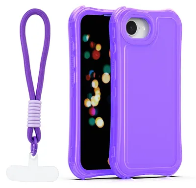 Immagine prodotto di Custodia protettiva Safepop con cordino, per iPhone 16E / 17E, colore viola