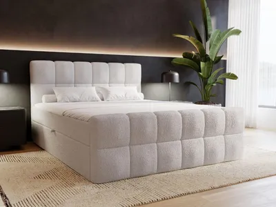 Produktbild von GrainGold Boxspringbett Alicante 140x200 cm - Bett 140x200, Kontinentalbett mit Bettkasten - Doppelbett mit Matratze - Bett mit Bouclé-Stoff - Grau