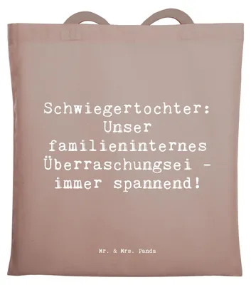 Produktbild von Mr. & Mrs. Panda Tote Bag Spruch Überraschungs-Schwiegertochter - Braun Pastell - Geschenk, Spannung, Überraschung, Familie, Stoffbeutel, Schultasche, Weihnachten, Tasche
