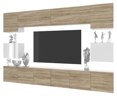 Obrázok produktu pre Séria nábytku BELINI MILANO 3 do obývacej izby, 300 cm – dub Sonoma/biela, moderná zostava nábytku, prístavná skriňa s TV, bezúchytkový systém
