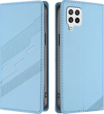 Produktbild von Hülle für Samsung Galaxy A22 4G, Kunstleder Brieftaschen Handyhülle mit Kartenfach und Standfunktion Hellblau