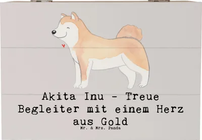 Produktbild von Mr. & Mrs. Panda Box Akita Inu Herz 22 x 15 cm - Grau Pastell - Geschenk, Geschenkbox, geschenkkiste, aus Holz, schatztruhe, loyaler Freund, fotobox, Hunderasse, Hund