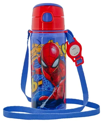 Produktbild von Kinder Trinkflasche Spiderman 600ml Blau Tragegurt Alu Marvel Held