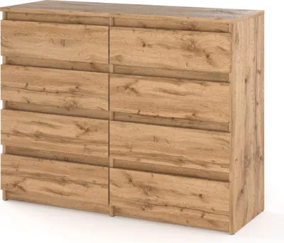 Zdjęcie produktu dla Komoda Drewniana 8 Szuflad Dąb Wotan Hugo 120Cm Pojemna Szafka Młodzieżowa