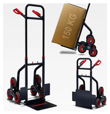 Produktbild von Klappbare Treppensackkarre – 150 kg Tragkraft – 3-fach Hartgummireifen – Stahlrahmen – XL Schaufel – Sicherheitsgriffe – Treppensteiger