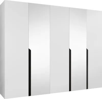 Produktbild von MIRJAN24 Kleiderschrank Mila 2 250 mit Spiegel, Schlafzimmer, Kleiderschrank, mit fünf Drehturen und mit drei Kleiderstange, Modern, Garderobenschrank (Farbe: Weiß + Schwarz)