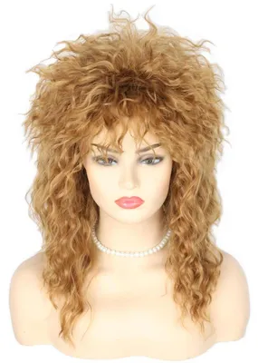 Produktbild von Perücke Damen Rock Diva 70er 80er Jahre Party Popstar B-Braun mit Ohrringe Halskette