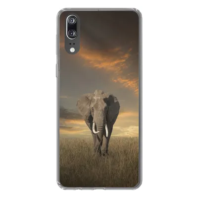 Produktbild von MuchoWow® Handyhülle Schutzhülle Hülle für Huawei P20 Elefant - Tiere - Gras - Natur Silikon Softcase Handy Hülle - Hardcover