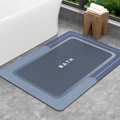 Image de Tapis de bain antidérapant, 40 x 60 cm, tapis de bain absorbant, tapis de bain à séchage rapide, tapis de bain antidérapant et lavable (bleu, 60 x 90 cm)