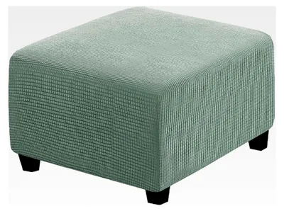 Produktbild von Quadratische Ottomanenbezüge, Dehnbarer Abnehmbarer Jacquard-Stoffbezug Waschbar, Weicher Schutzbezug für Ottomanen mit Elastischem Boden (Grau-Grün)