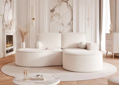 Produktbild von Ecksofa Designersofa Sofa ARLET in Stoff Abriamo Creme Ottomane Rechts