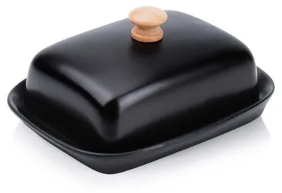 Produktbild von Vilde Butterdose Keramik 16x12x7cm Schwarz mit Holzgriff Elegant Küche