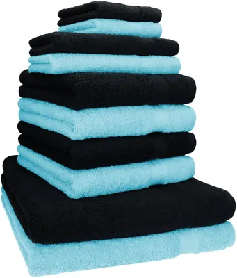 Produktbild von Betz 10-tlg. Handtuch-Set PREMIUM CLASSIC 2 Duschtücher 4 Handtücher 2 Gästetücher 2 Seiftücher  Farbe: türkis & schwarz