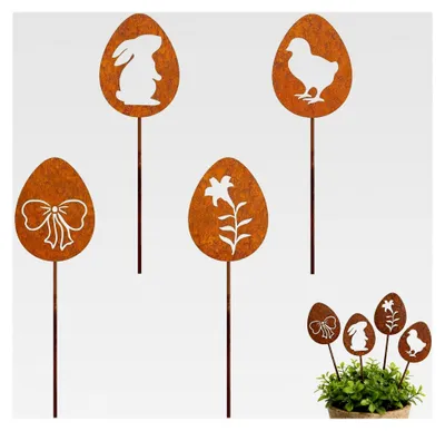 Produktbild von 4er Set Edelrost Oster Eier Gartenstecker Deko