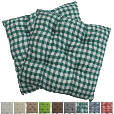 Produktbild von Stuhlkissen Genua 38x38 cm 2er Pack Sitzkissen mit Steppung, Farbe:Karo-Grün