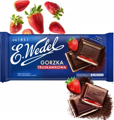 Zdjęcie produktu dla Wedel Czekolada gorzka Nadzienie Truskawkowe 100 g