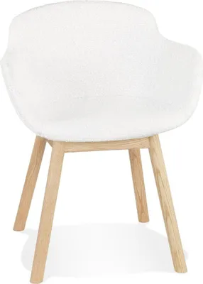 Produktbild von Hochwertiger Polsterstuhl mit Armlehnen | Esszimmerstuhl Bouclé-Stoff Weiß | Lounge-Sessel Massiveiche | Skandinavisches Design | 59x54x80cm 120kg | Kerano von Kadima Design