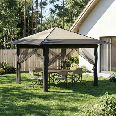 Produktbild von Möbel Gazebo mit 4 Seitenwänden 3,3 x 3,3 m Creme und Anthrazit - Pavillons & Partyzelte CC1228