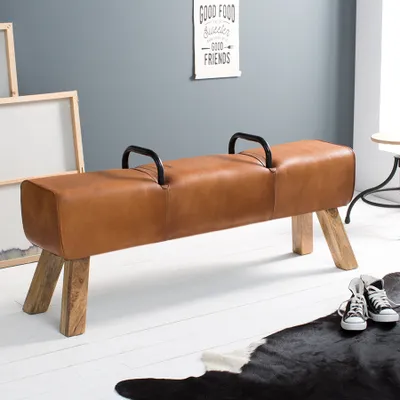 Produktbild von riess-ambiente Design Sitzbank TURNBOCK Echtleder Bezug 134cm Kult Schulsport Retro Look Bank Fußbank