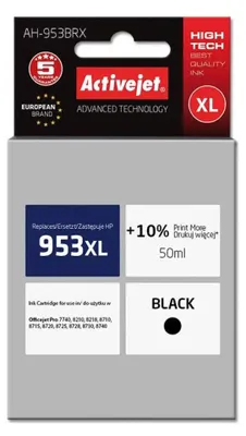 Obrázok produktu pre Activejet AH-953BRX, Vysoký (XL) výnos, Čierna, Atrament na pigmentovej báze, 50 ml, 1 kusov, Balenie po jednom kuse