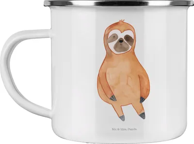 Produktbild von Mr. & Mrs. Panda Emaille Tasse Faultier Zufrieden - Weiß - Geschenk, Pott, Glück, Haferl, reisetasse, Becher, Teetasse, Pause, Happy