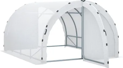 Image de Outsunny Serre de Jardin Tunnel Surface Sol 12 m² 4L x 3l x 2H m châssis Tubulaire renforcé 25 mm Double Porte avec poignées Blanc