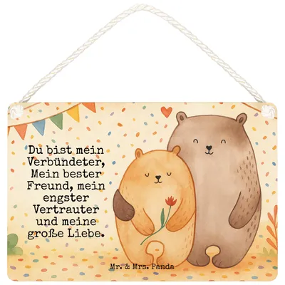 Produktbild von Mr. & Mrs. Panda Schild Bären Liebe Design DIN A6 - Weiß - Geschenk, holzbild, Bär, Freundin, Freund, kleine aufmerksamkeit, Türschild, Kuscheln, Verknallt, wandtafel