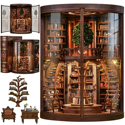 Image de Kit de supports de livres pour adultes, avec un décor miniature de bibliothèque