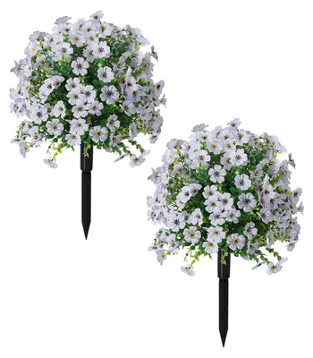 Produktbild von Künstliche violette Buchsbaumkugel mit Erdspieß für den Außenbereich, realistische, UV-beständige Kunstpflanzen für Garten, Hof, Veranda und Terrasse