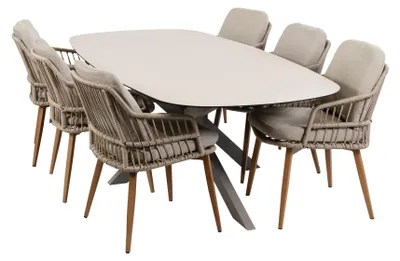 Produktbild von 7-teiliges Garten-Set | 6 Isabel Gartenstühle (Sand) | Malaga Gartentisch 240 x 115 cm (Camel)