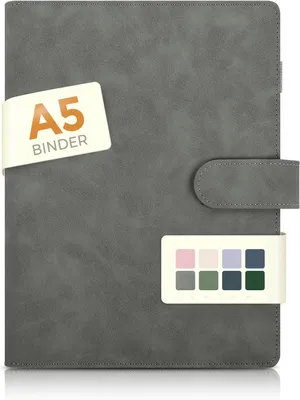 Image de Cahier à anneaux format A5, en similicuir, classeur budgétaire réutilisable, couleur gris foncé, dimensions : 23,3 x 19 x 3 cm