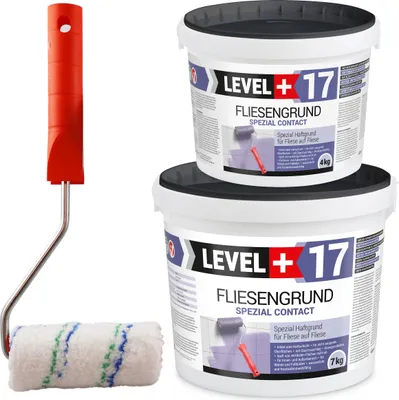 Produktbild von Fliesengrund 11kg Fliese auf Fliese Haftgrund Quarzgrund+Farbroller 10cm SET L+17