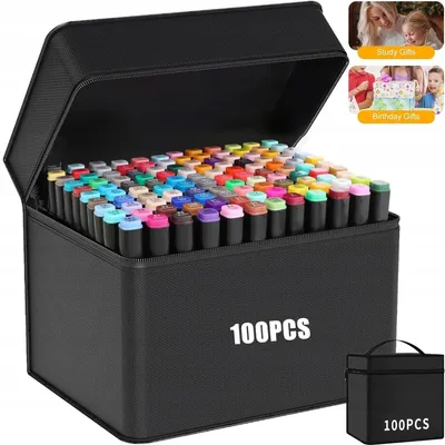 Produktbild von Marker Set, 100 Farben Alkoholmarker Set, Graffiti Pen Set, Graffiti Stift, Feinspitze & Breitspitze, für Graffiti, Manga, Skizzen & Design