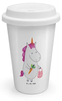 Produktbild von Mr. & Mrs. Panda Thermobecher Einhorn Gemüse - Weiß - Geschenk, To Go, ToGo Kaffeebecher, Wochenmarkt, Biomarkt, Coffee Becher, Unicorn, Einhörner