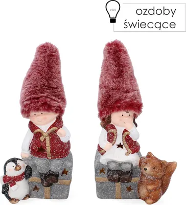 Image de figurine fille garçon avec renard et pingouin comme cadeau led 19.5cm