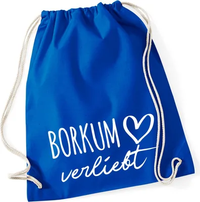 Produktbild von Huuraa Turnbeutel Borkum verliebt 12 Liter Bright Royal Baumwolle Rucksack Geschenkidee
