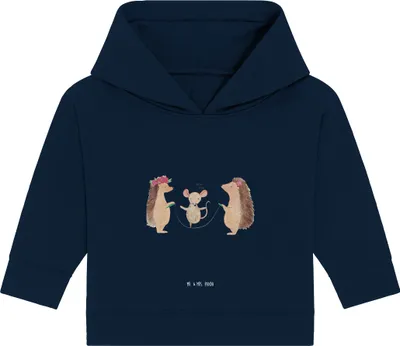 Produktbild von Mr. & Mrs. Panda Organic Baby Hoodie Igel Seilhüpfen 12. - 18. Monat - French Navy - Geschenk, Kapuzenshirt, Lustige Sprüche, Maus, Kapuzensweatshirt, Seilspringen